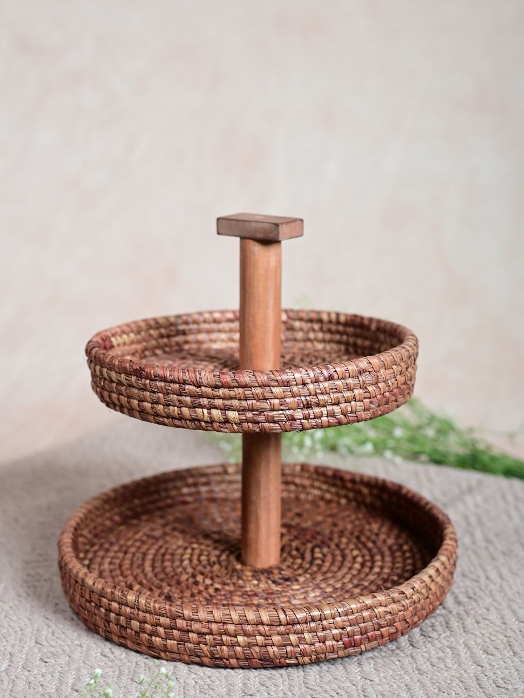 Handmade Moonj Two Tier Basket - Natural