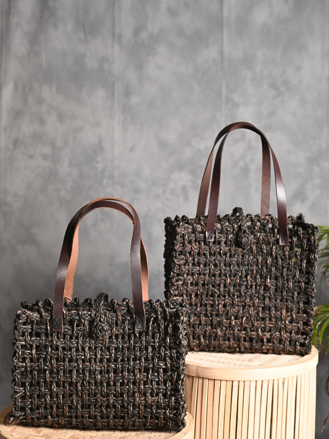 Handmade Sabai Grass Mesh Bag - Black