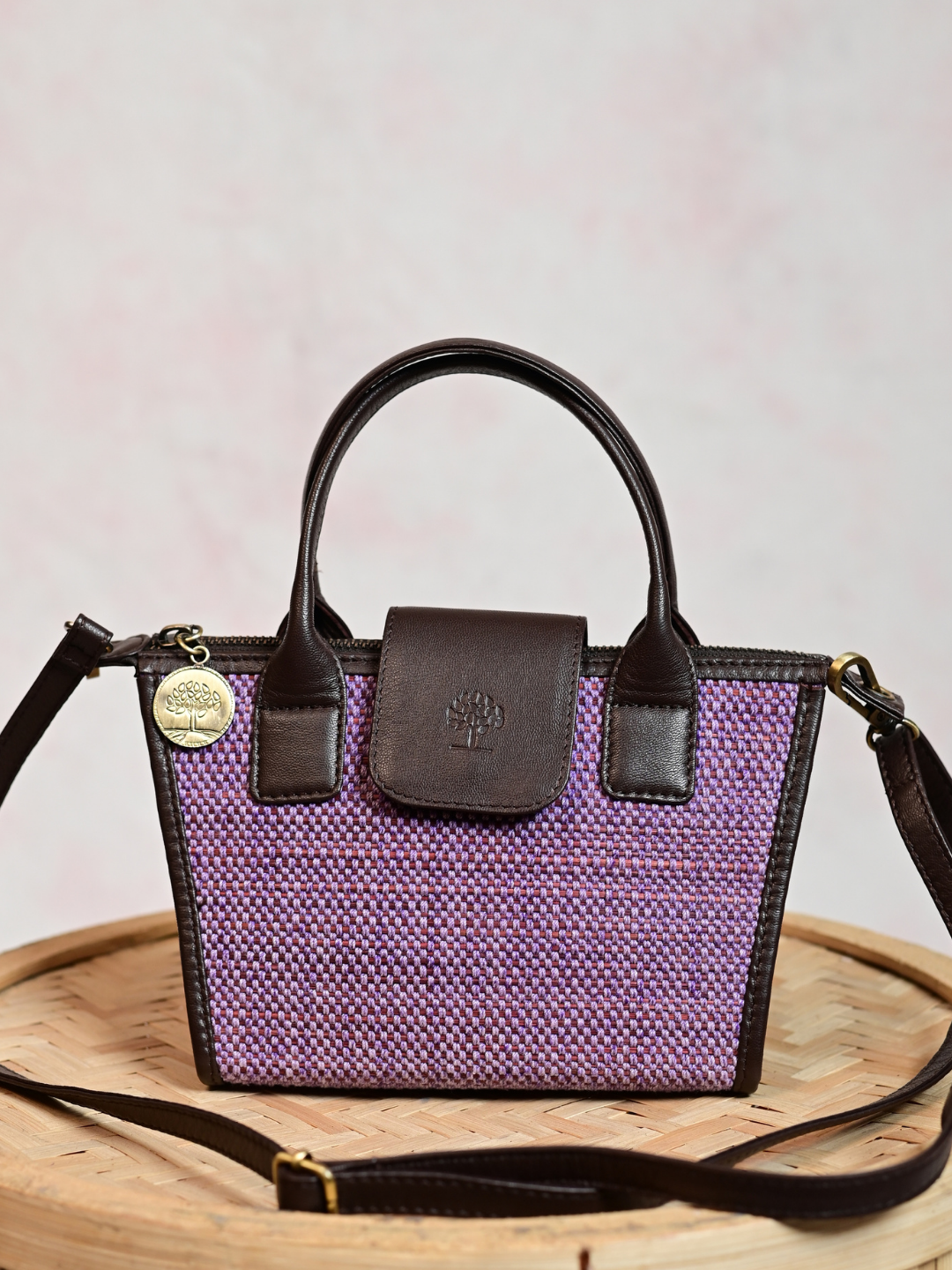 Handmade Mini Roll-up Madurkathi Bag- Lavender