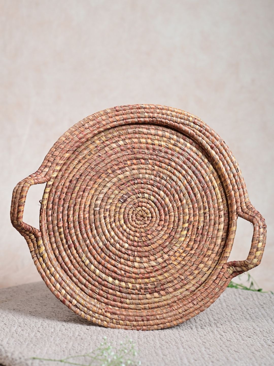 Handmade Moonj Round Centre Platter Tray- Natural