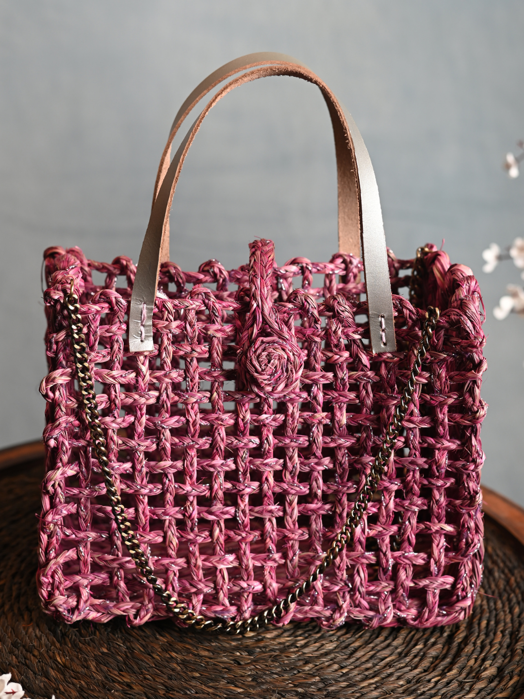Handmade Sabai Grass Zari Mini Mesh Bag
