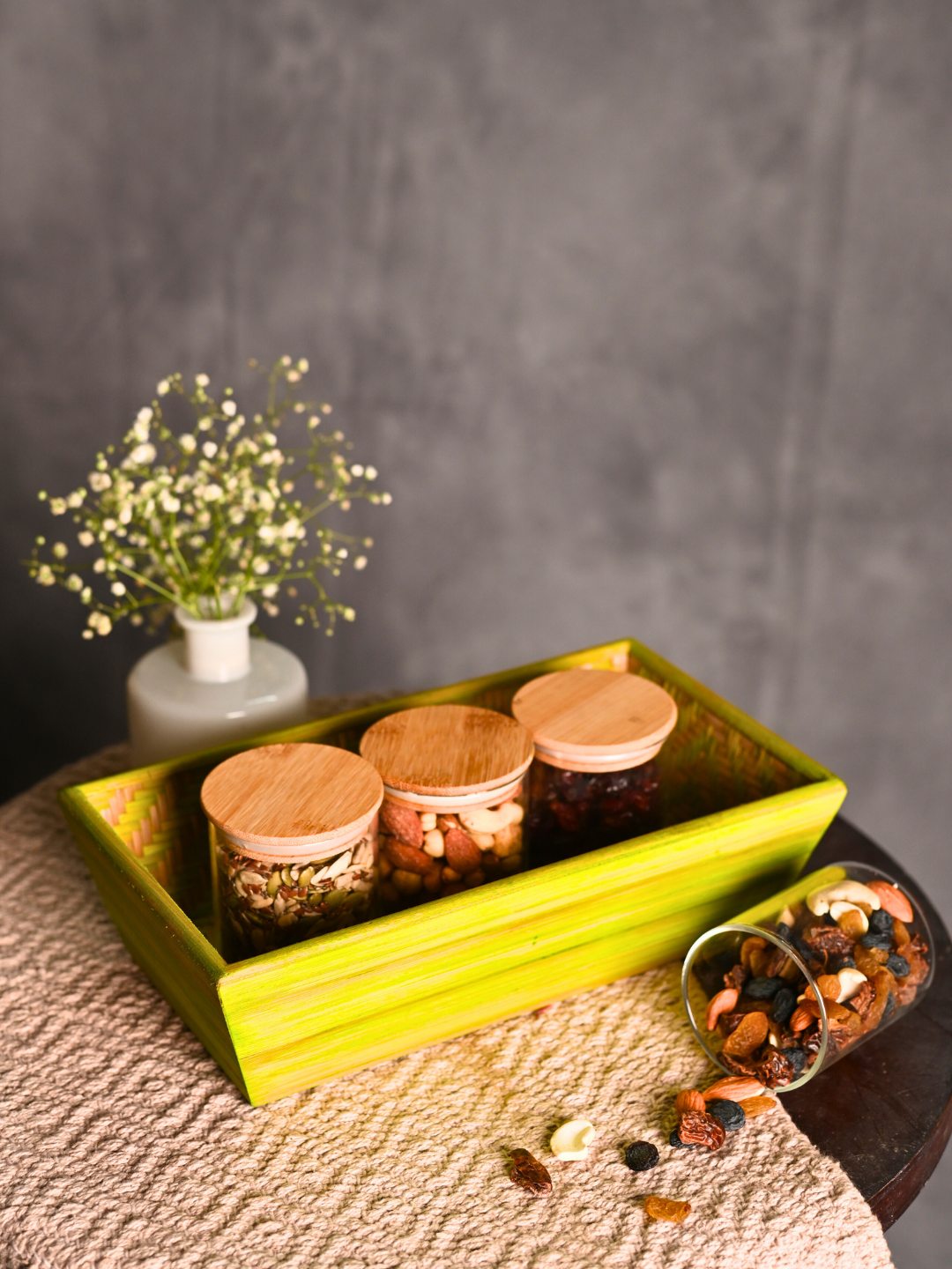 Handmade Bamboo Rectangular Basket - Green