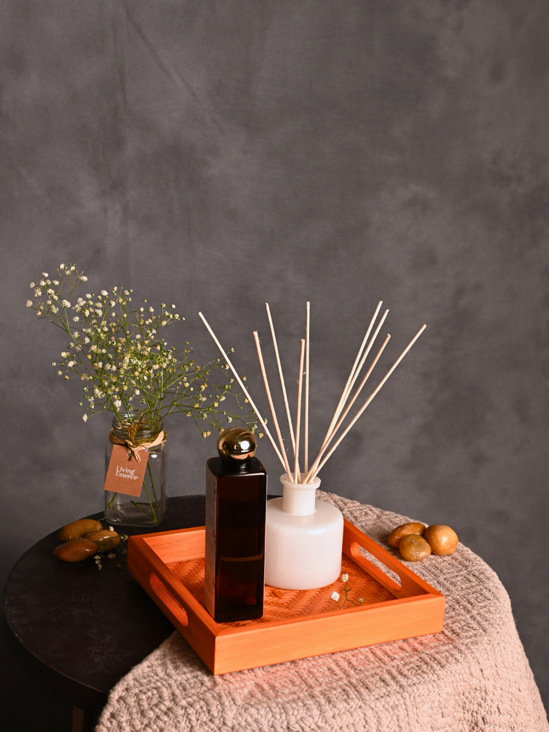Handmade Bamboo Square Tray - Orange