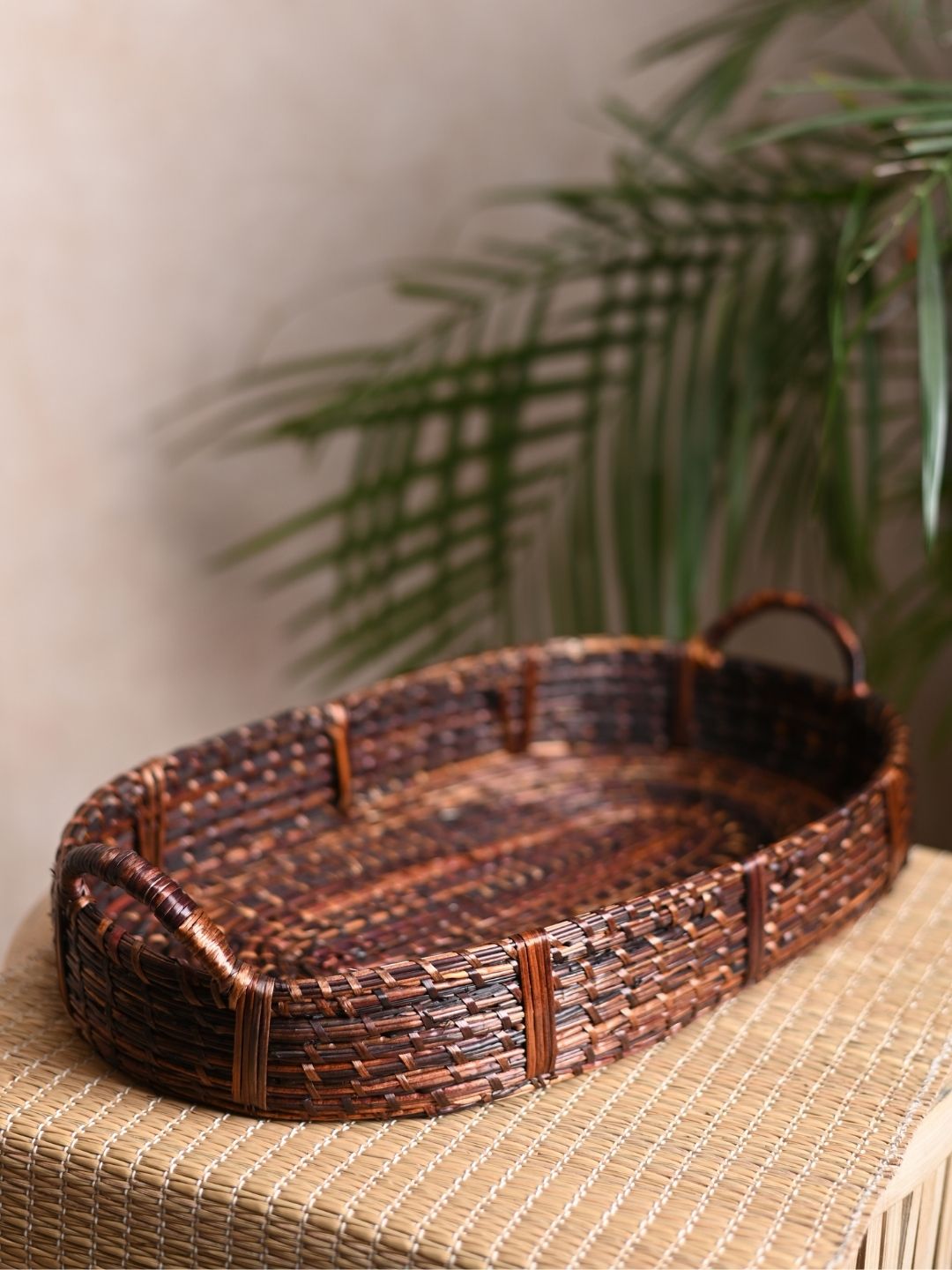 Handmade Sikki Oval Tray - Brown