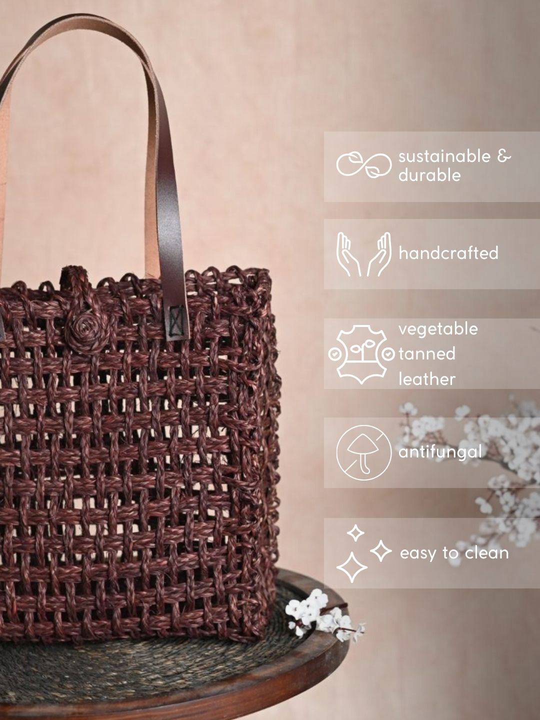 Handmade Sabai Grass Mesh Bag - Brown