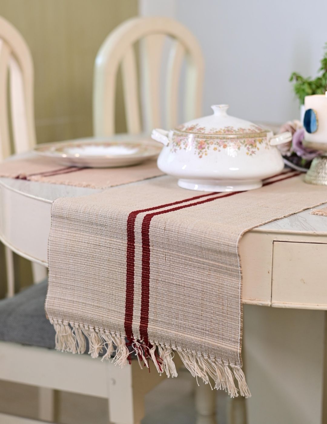Handmade Madurkathi Table Runner - Vintage Loom stripe