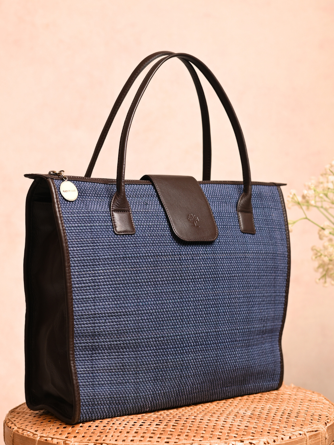 Handmade Roll-up Madurkathi Bag - Blue
