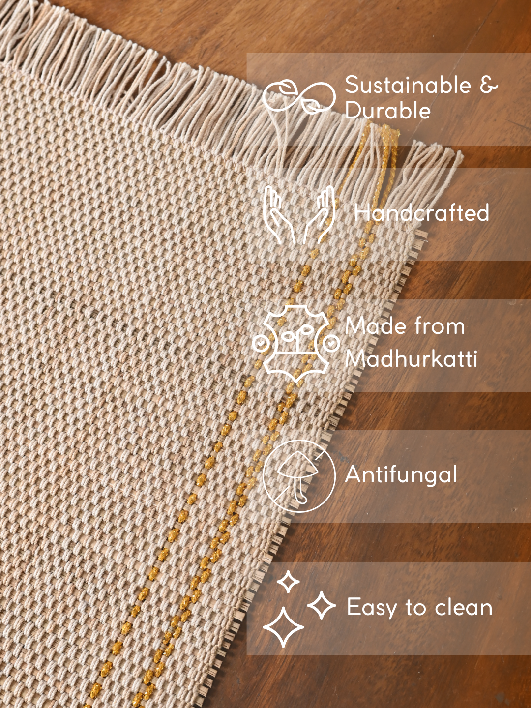 Handmade Madurkathi Tablemat with Zari Set of 4