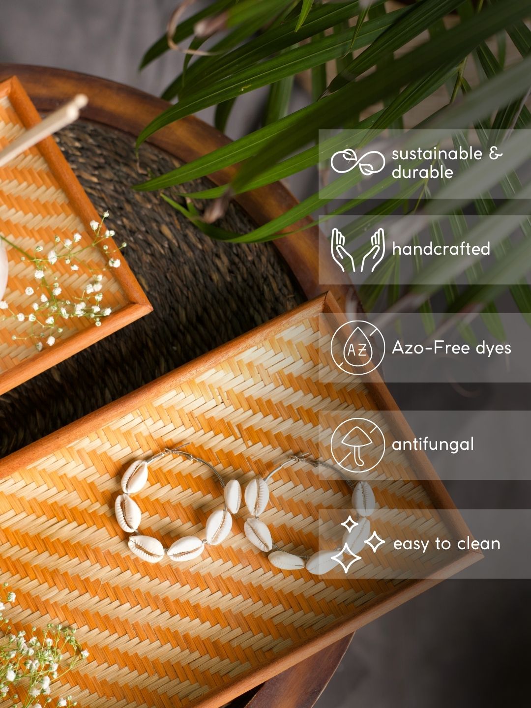 Handmade Bamboo Rectangular Bedside Tray - Orange