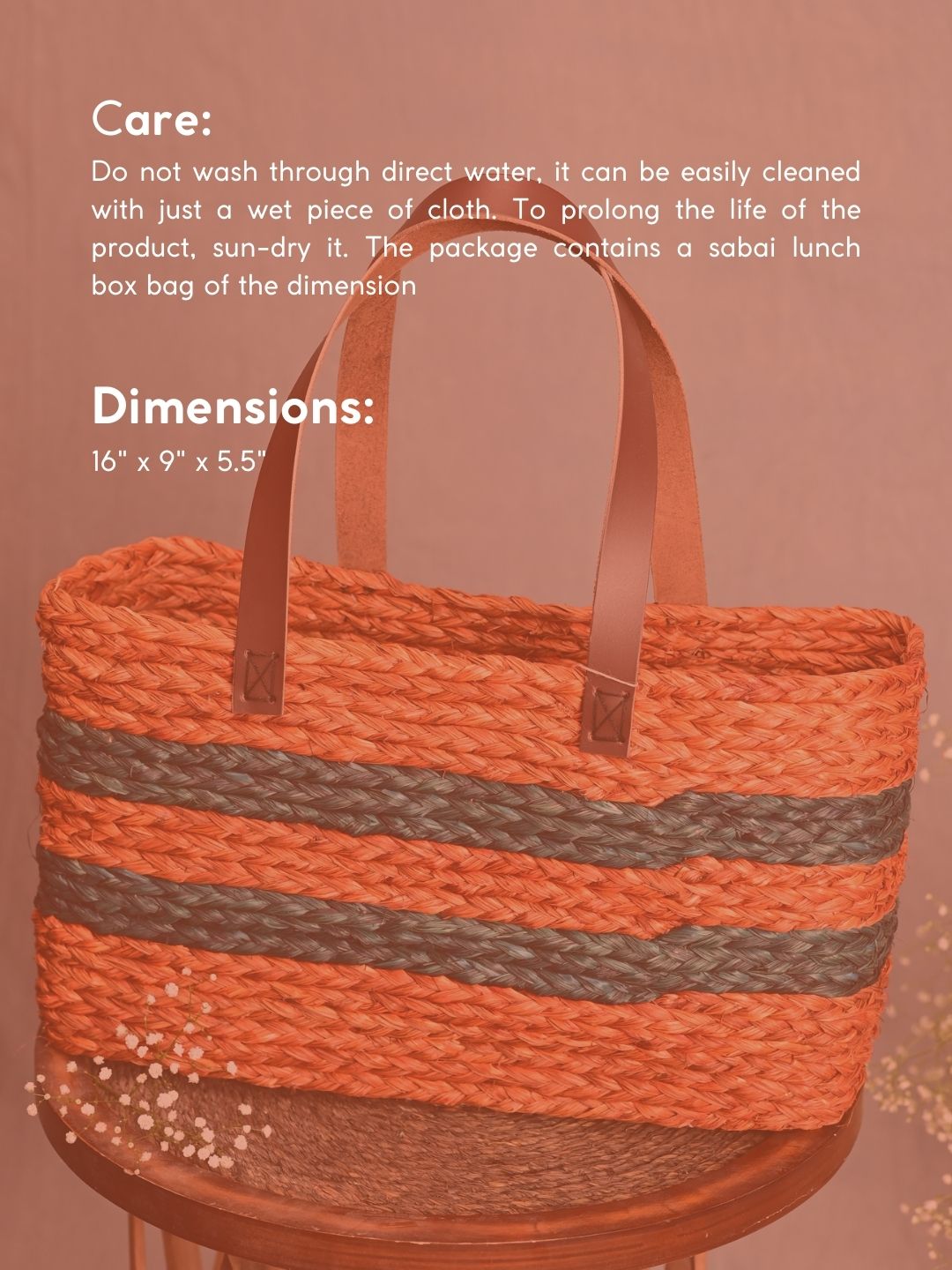 Handmade Sabai Grass Shopping Bag - Orange & Indigo