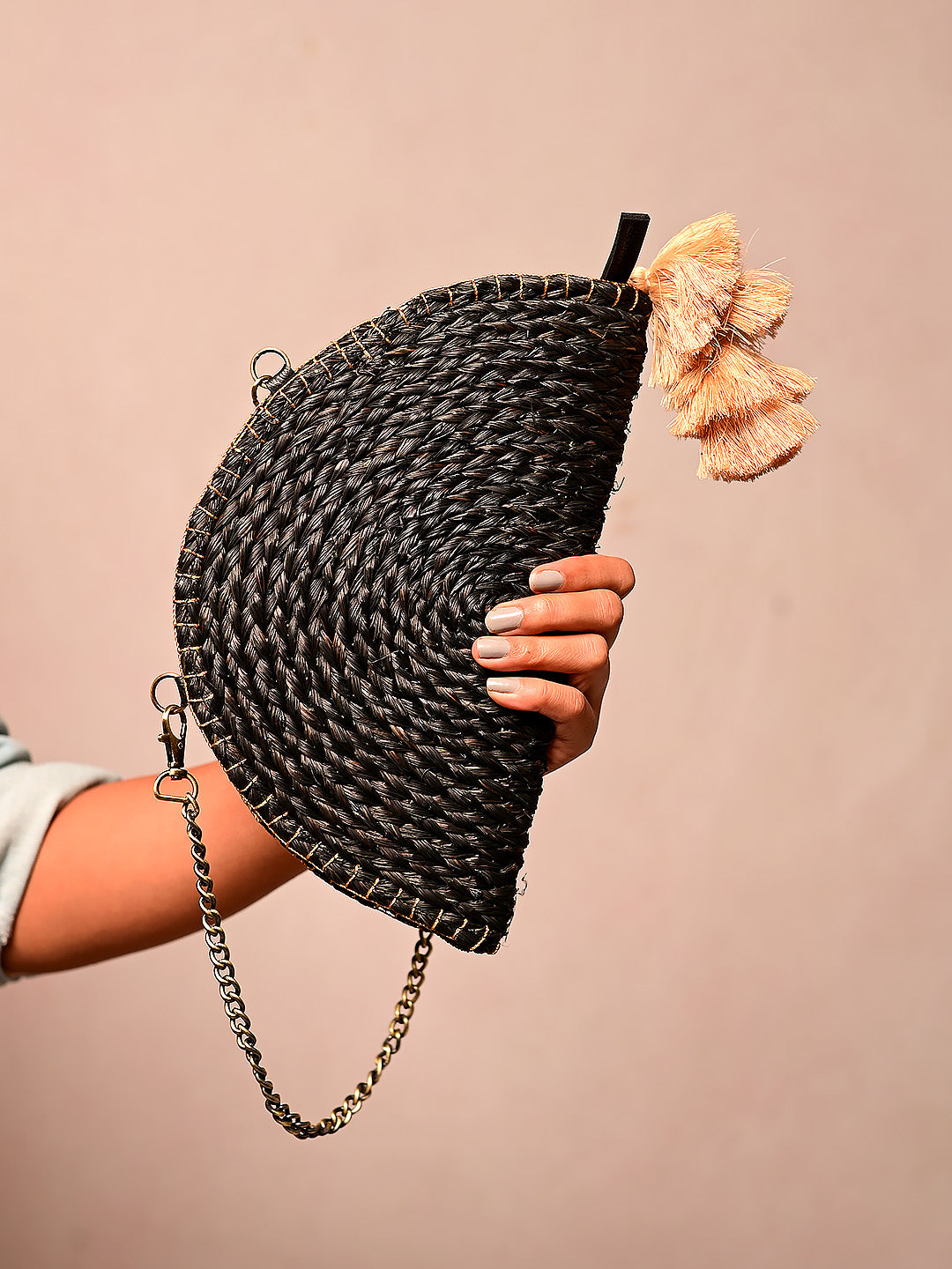 Handmade Moon Clutch with Silver Strap