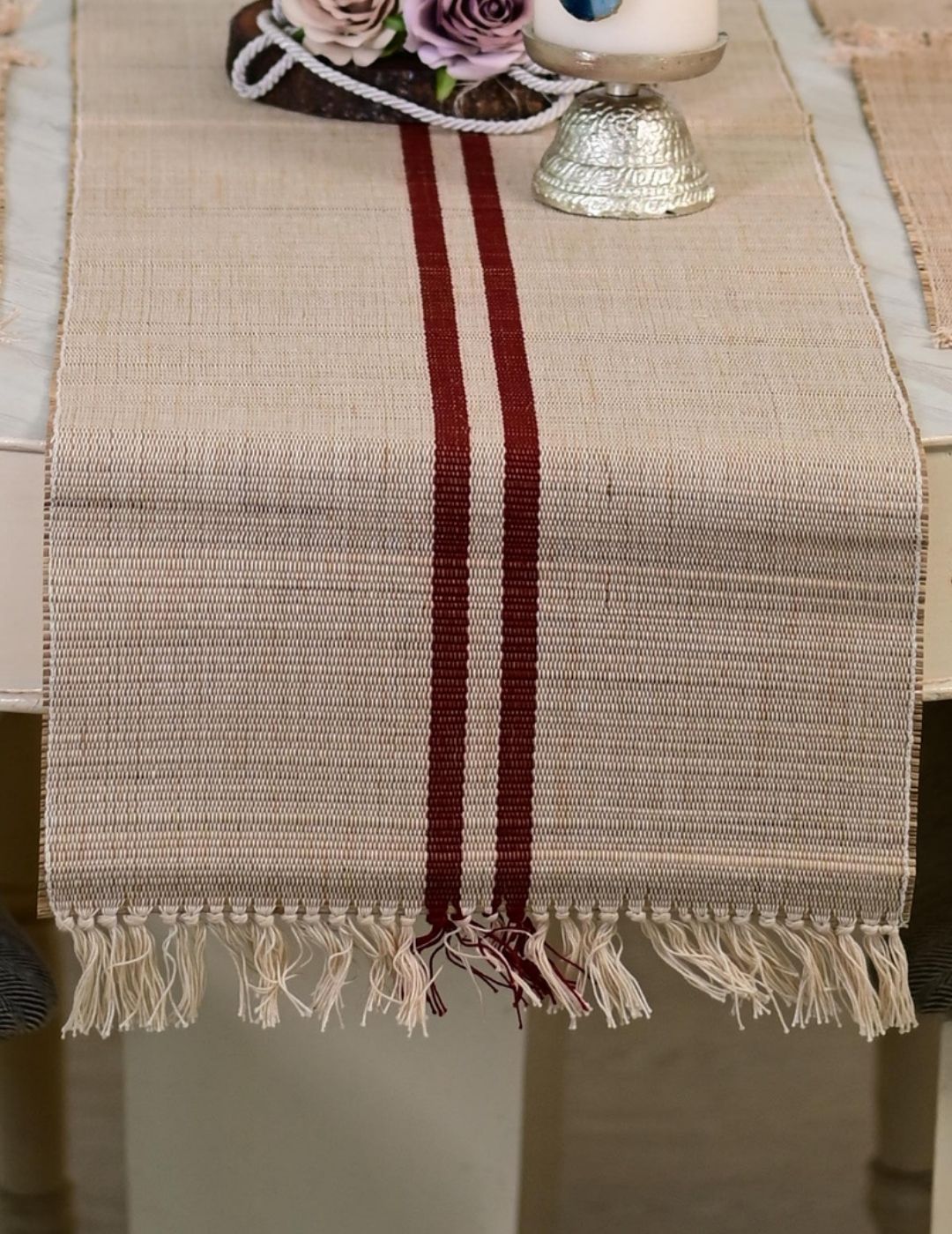 Handmade Madurkathi Table Runner - Vintage Loom stripe