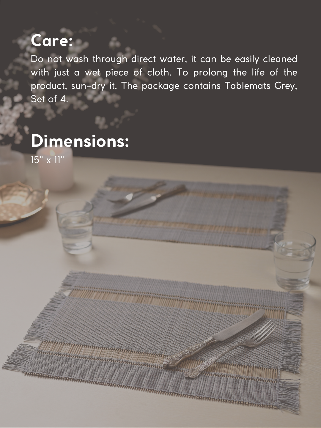 Handmade Madhurkatti Table Mat Set of 4- Grey