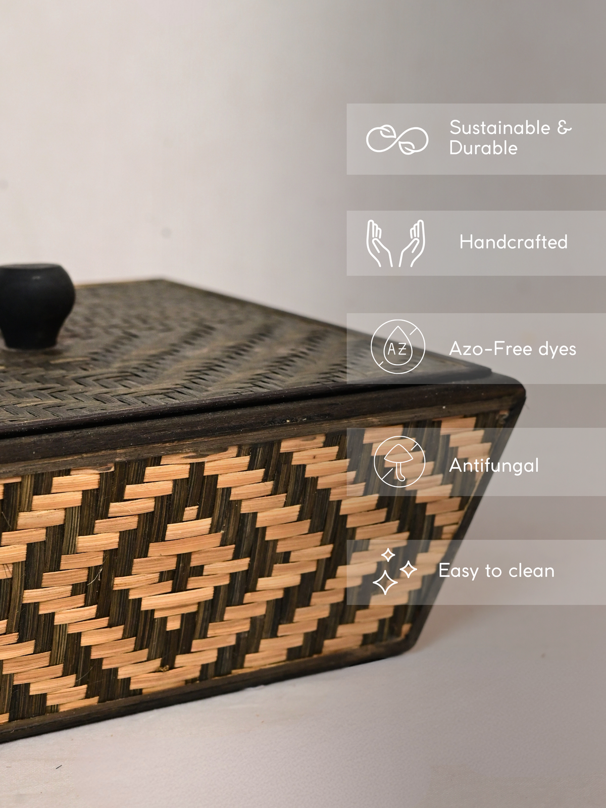 Handmade Bamboo Fruit Basket With Lid - Black
