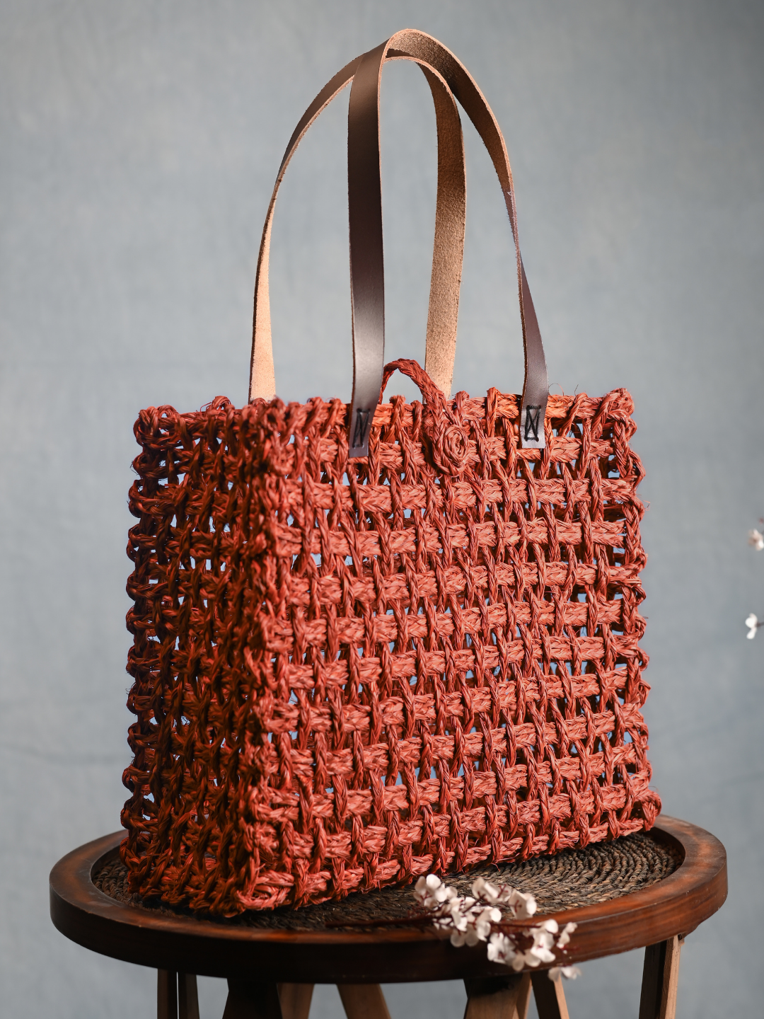 Handmade Sabai Grass Mesh Bag - Orange