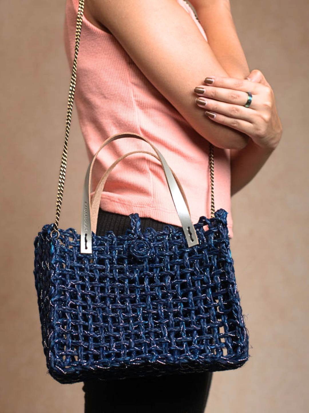 Handmade Sabai Grass Zari Mini Mesh Bag - Neer Silver