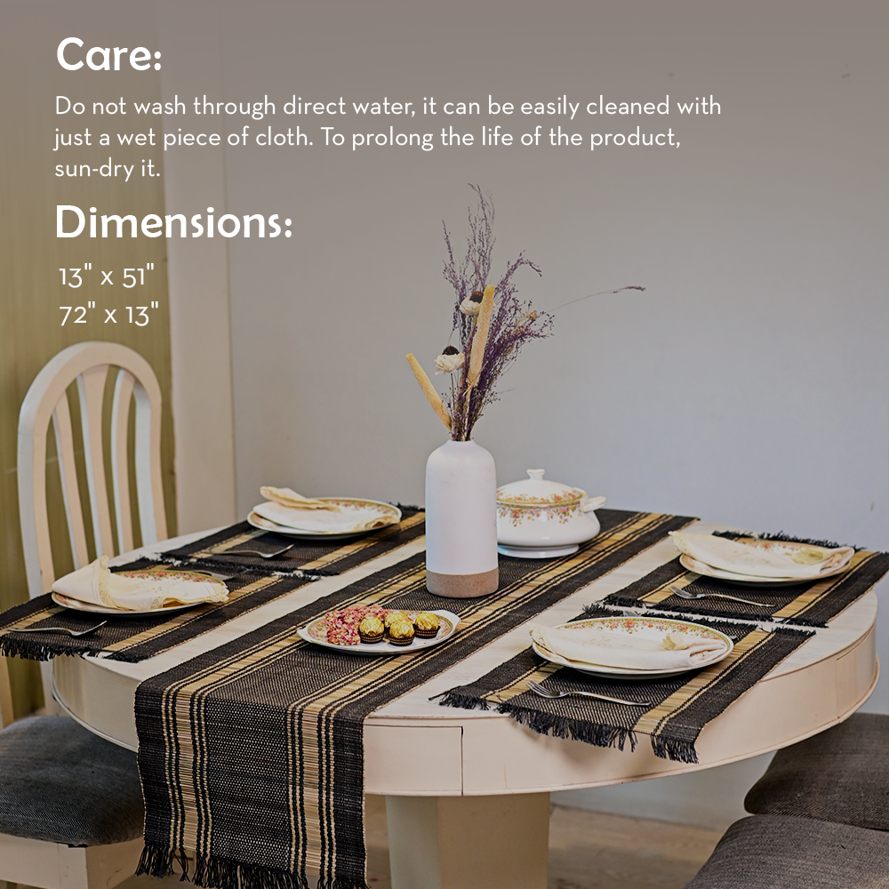 Handmade Madurkathi Table runner - Charcoal Sands