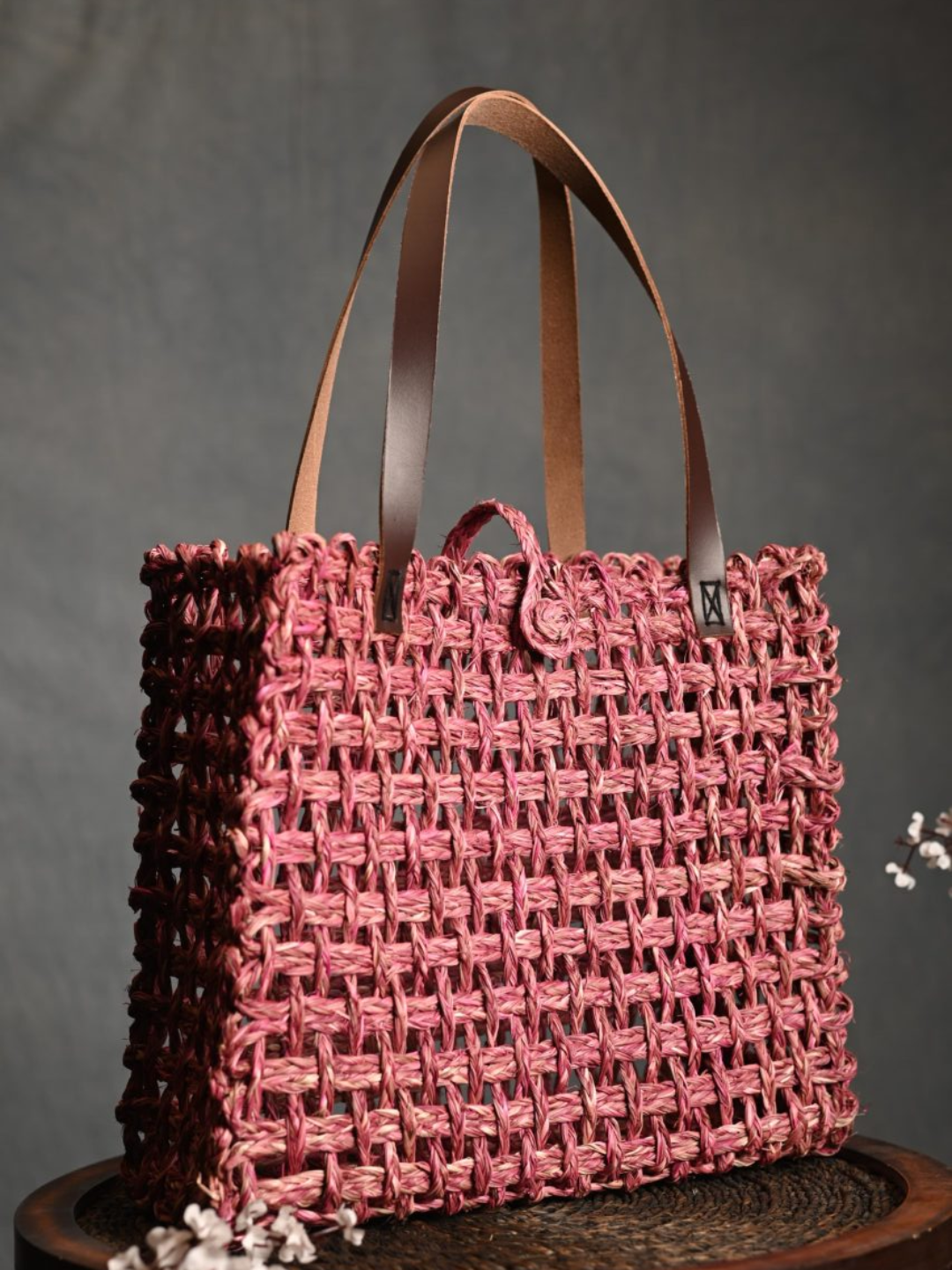 Handmade Sabai Grass Mesh Bag - Pink