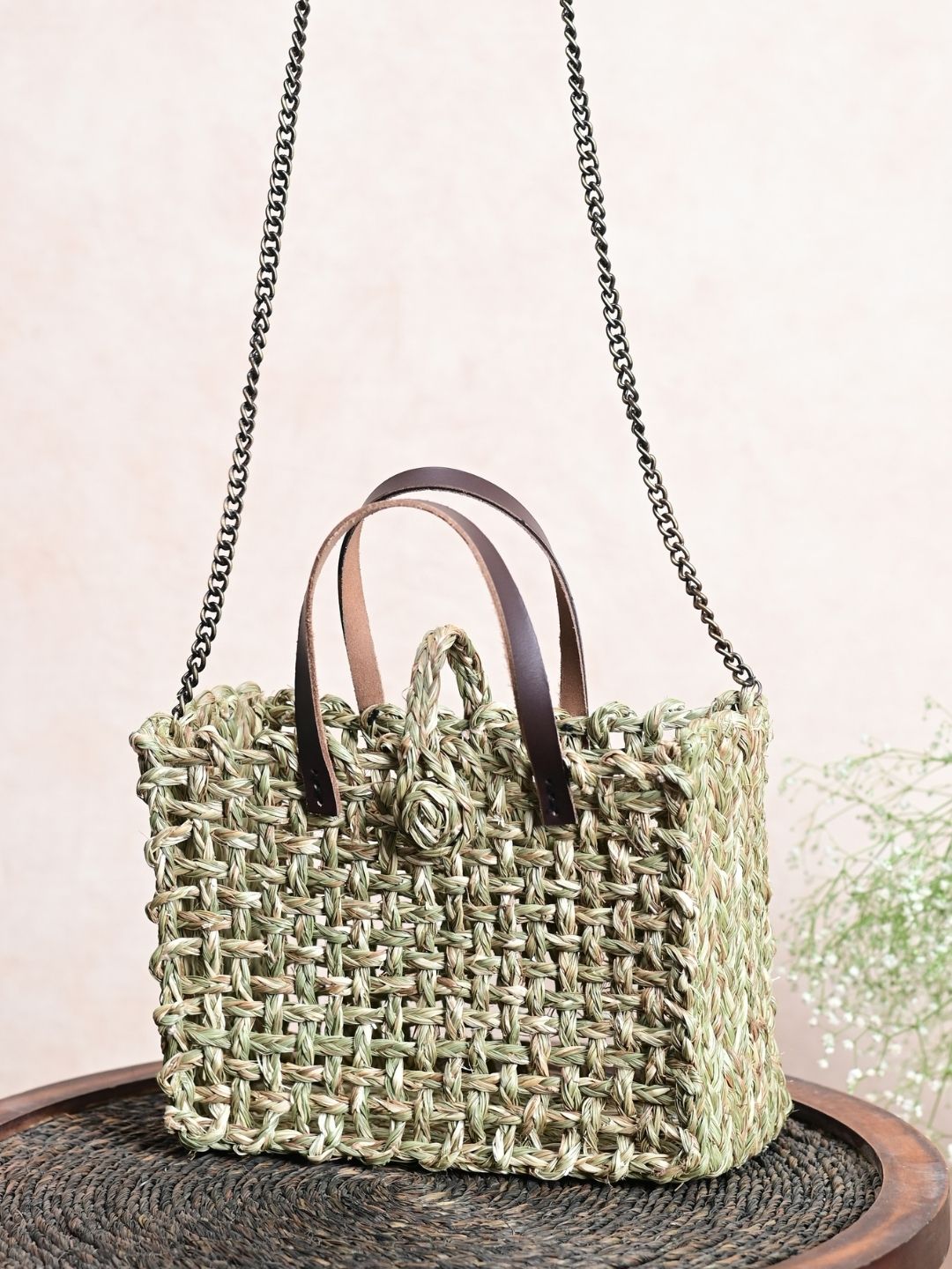 Handmade Sabai Grass Mini Mesh Bag - Natural