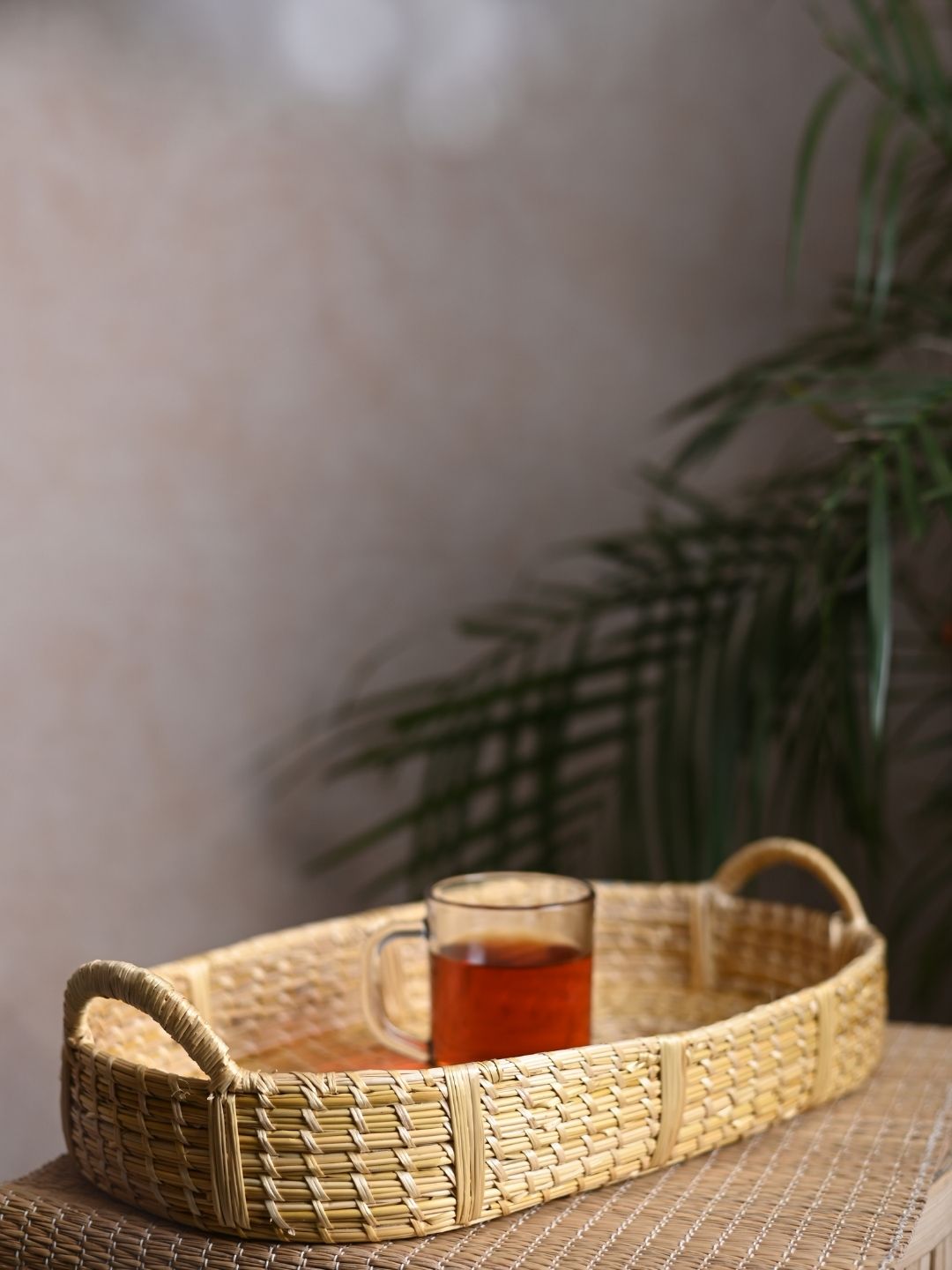 Handmade Sikki Oval Tray - Natural