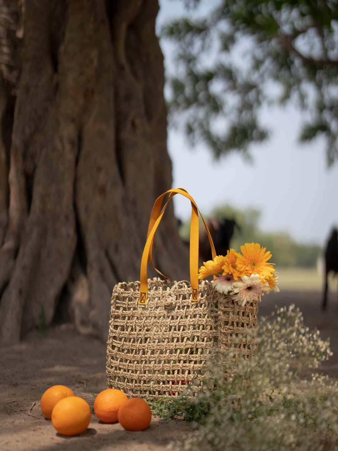 Handmade Sabai Grass Mesh Bag - Turmeric