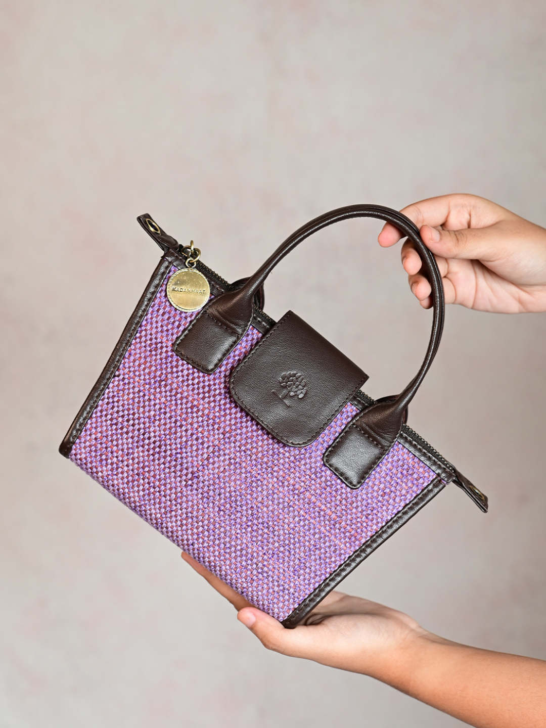 Handmade Mini Roll-up Madurkathi Bag- Lavender