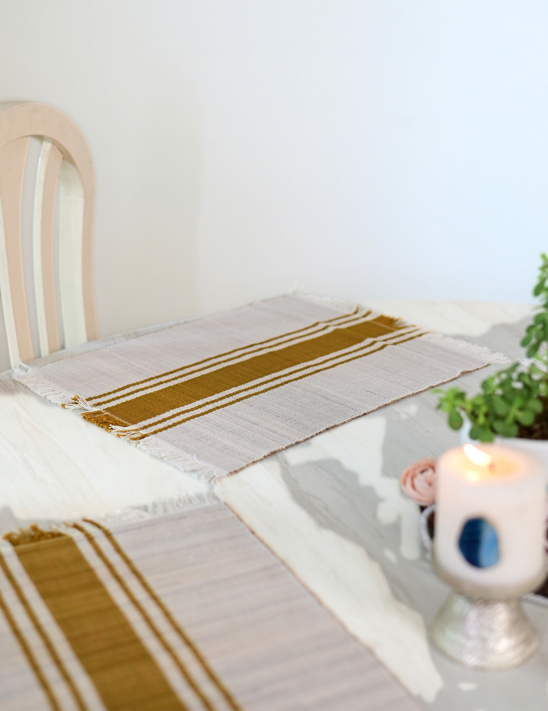 Handmade Madurkathi Table Mat  - Mustard