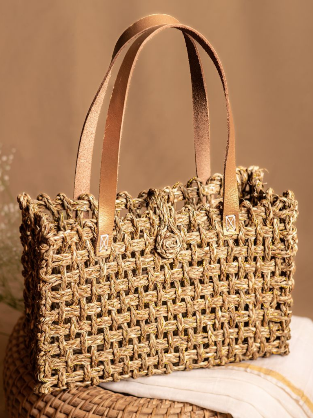 Handmade Sabai Zari Mesh Bag