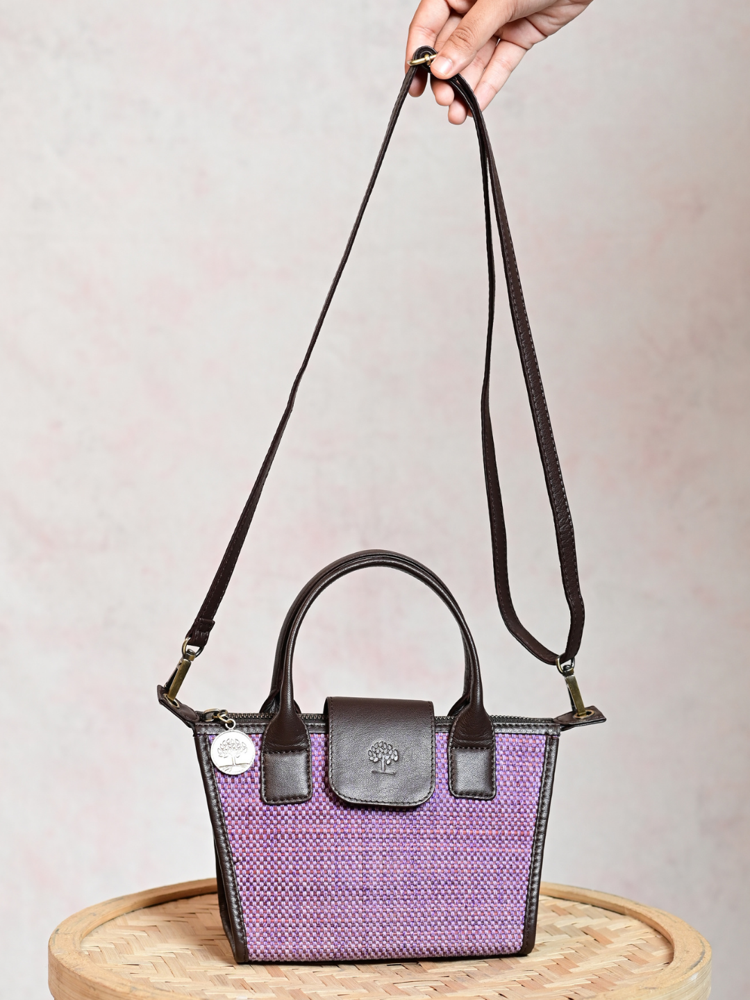 Handmade Mini Roll-up Madurkathi Bag- Lavender