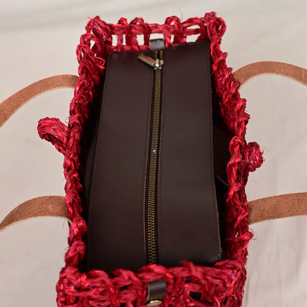 Handmade Sabai Grass Large Mesh Tote Bag - Surkhi
