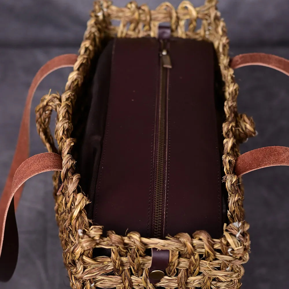 Handmade Sabai Grass Large Mesh Bag - Avocado