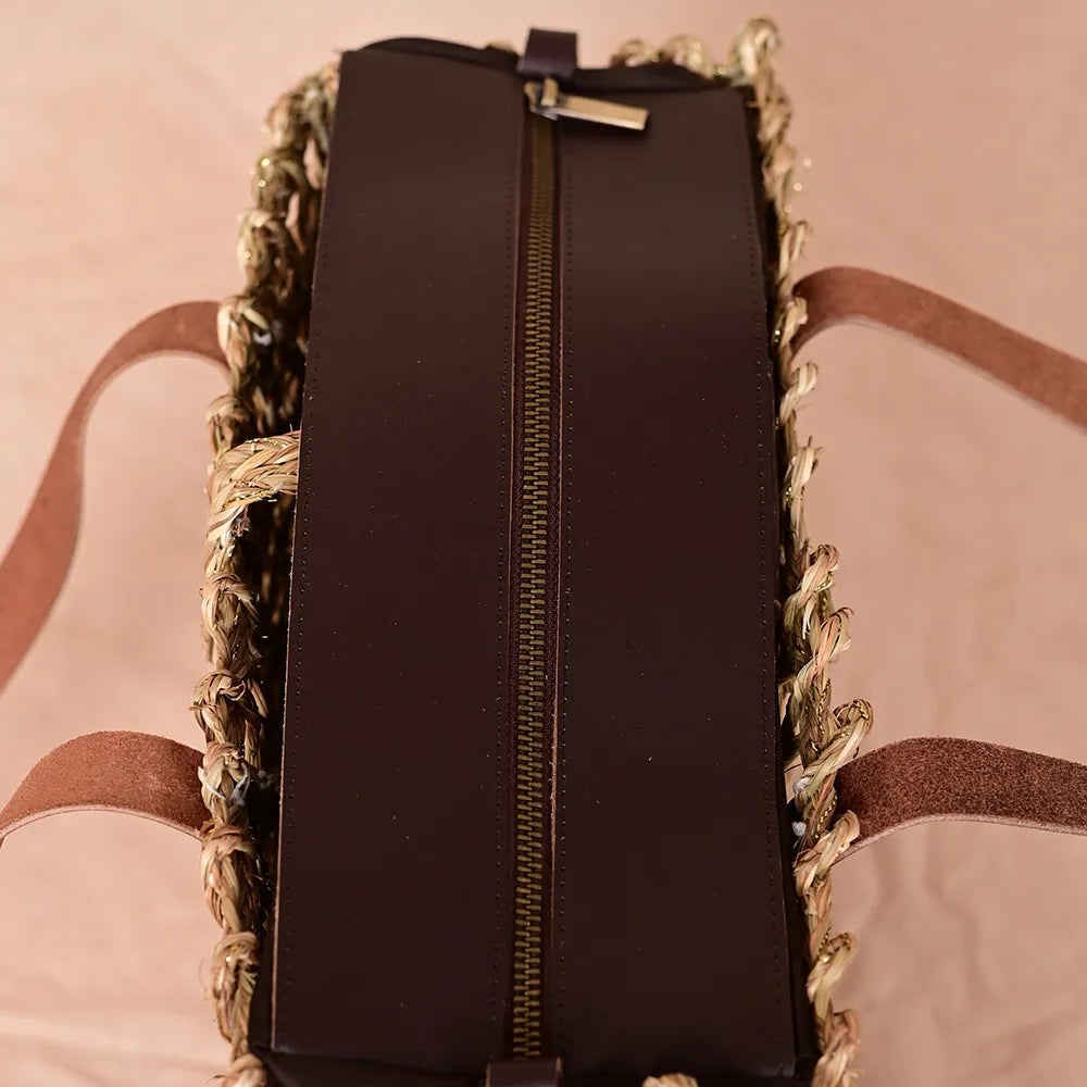Handmade Sabai Zari Large Mesh Bag