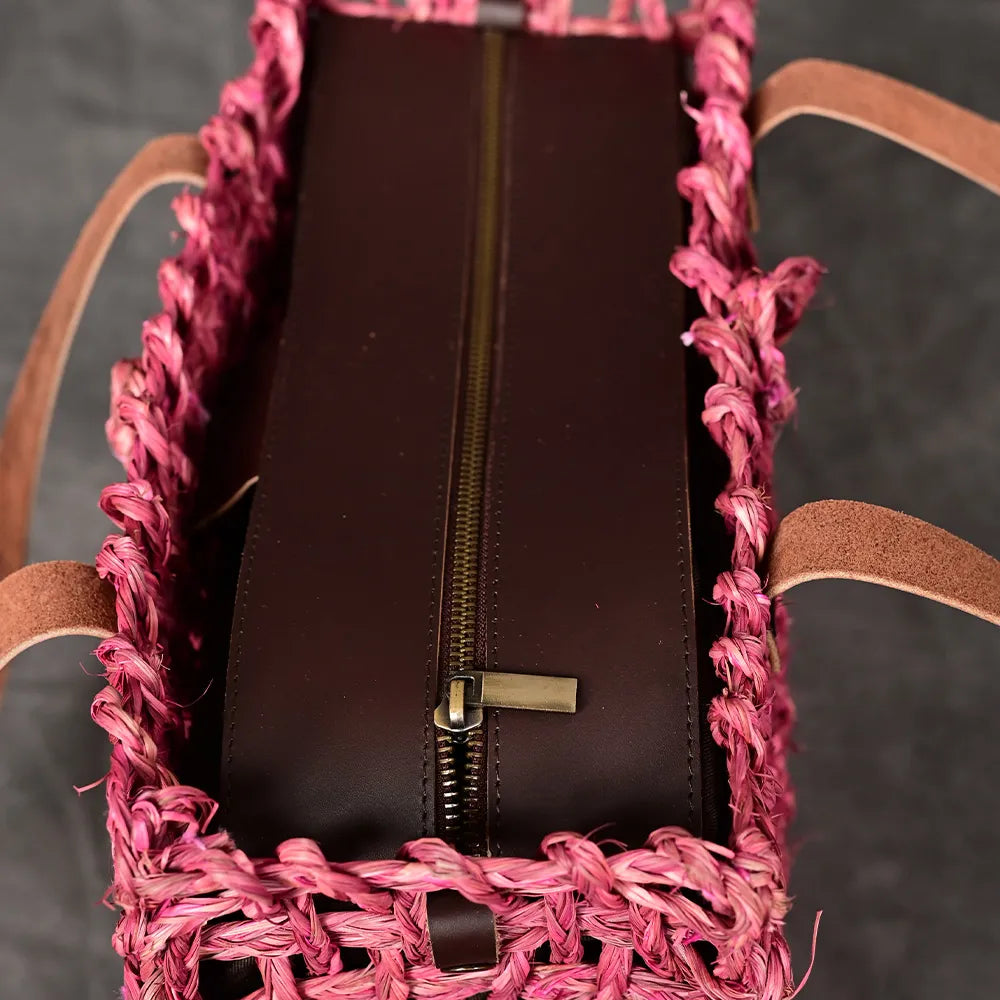 Handmade Sabai Grass Large Mesh Bag - Pink