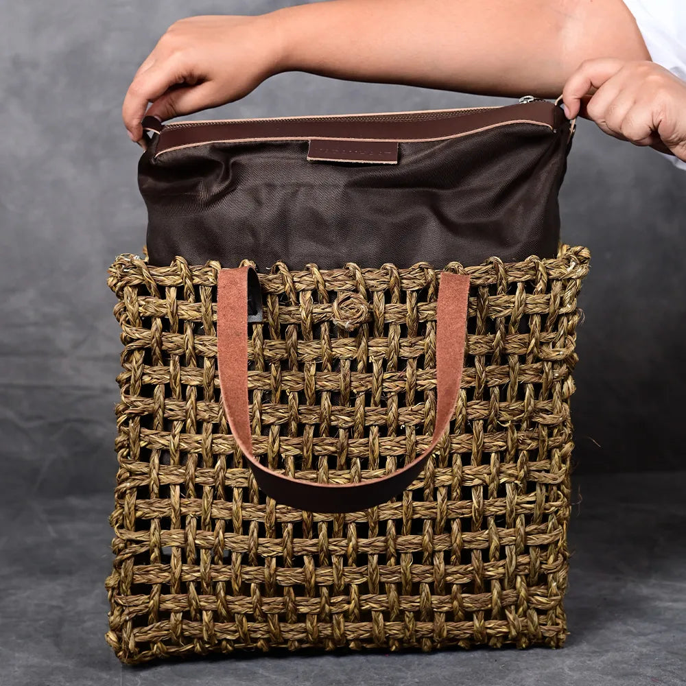 Handmade Sabai Grass Large Mesh Bag - Avocado