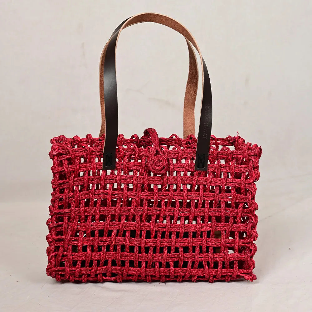 Handmade Sabai Grass Small Mesh Bag - Surkhi