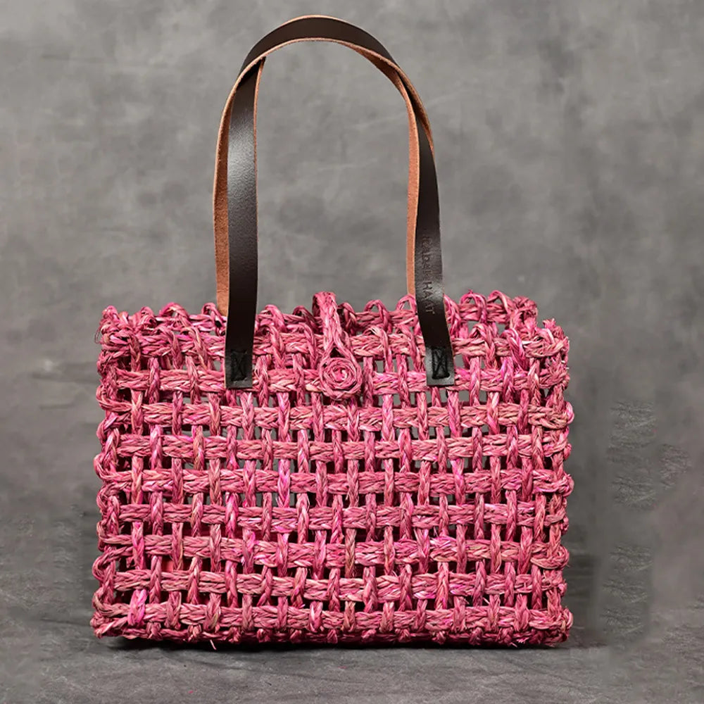 Handmade Sabai Grass Small Mesh Bag - Pink