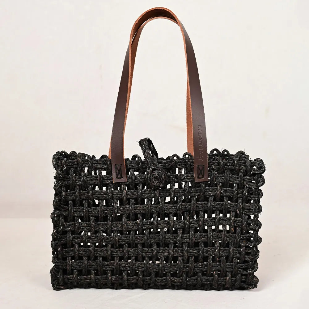Handmade Sabai Grass Small Mesh Bag - Black