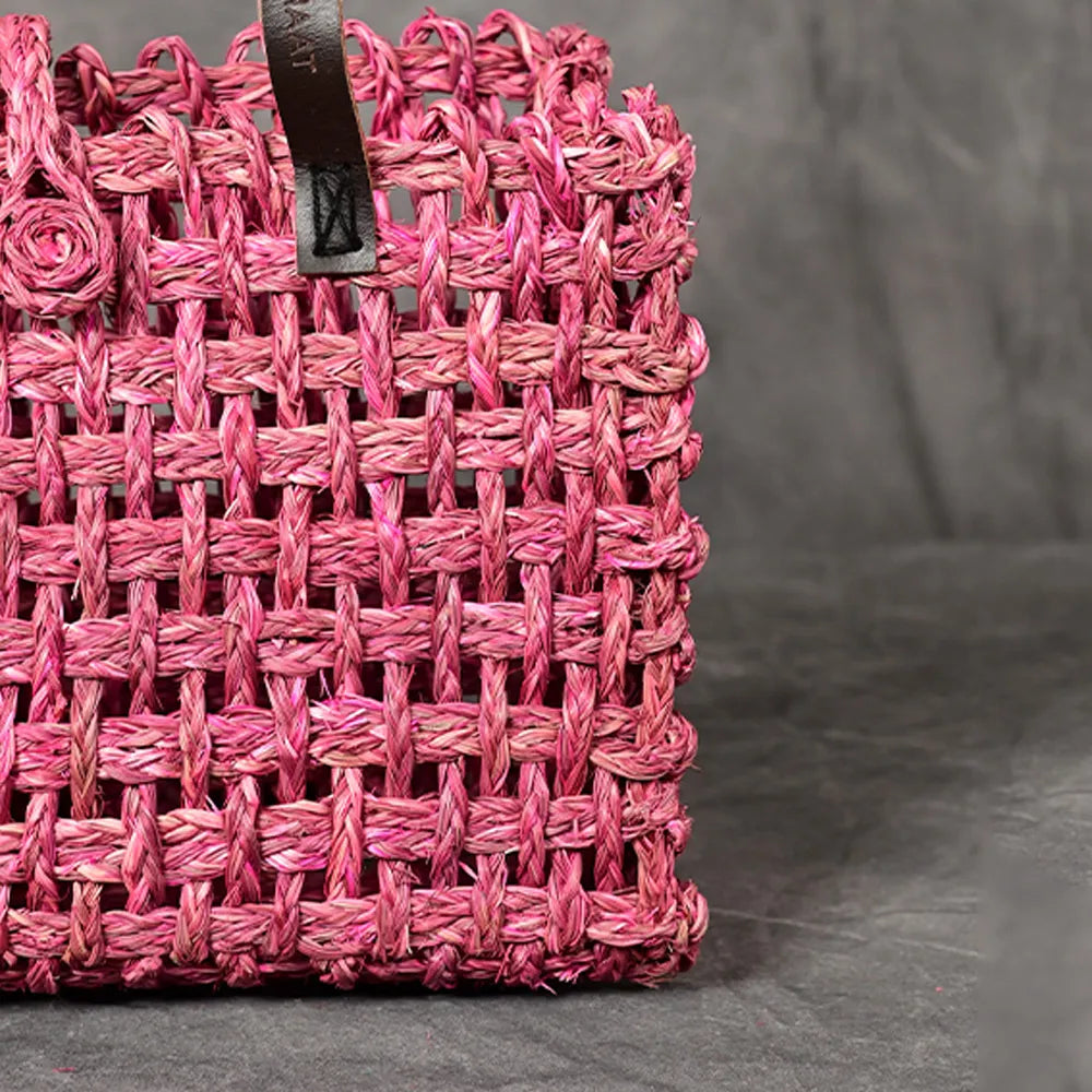 Handmade Sabai Grass Small Mesh Bag - Pink