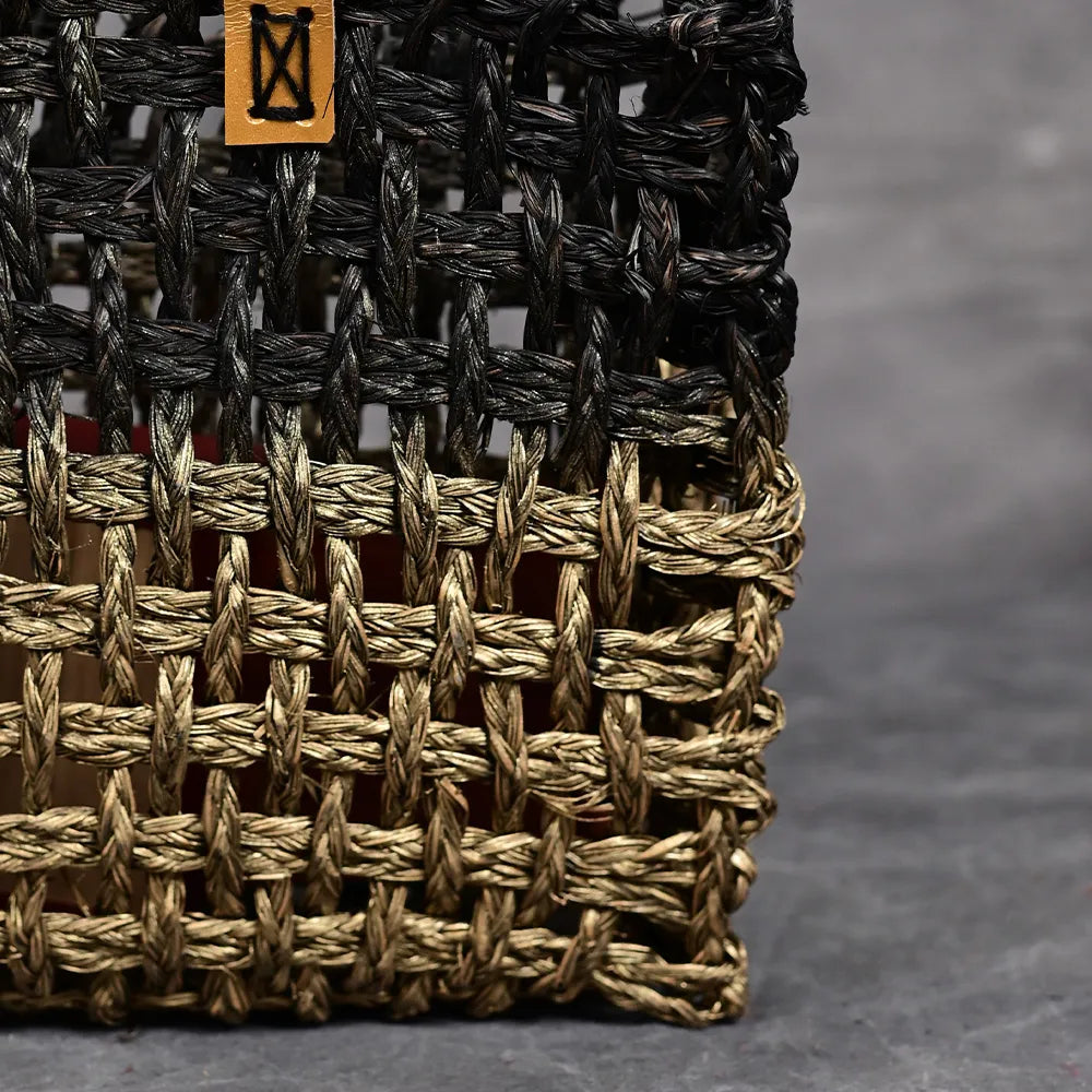 Handmade Sabai Grass Small Mesh Bag - Black and Gold