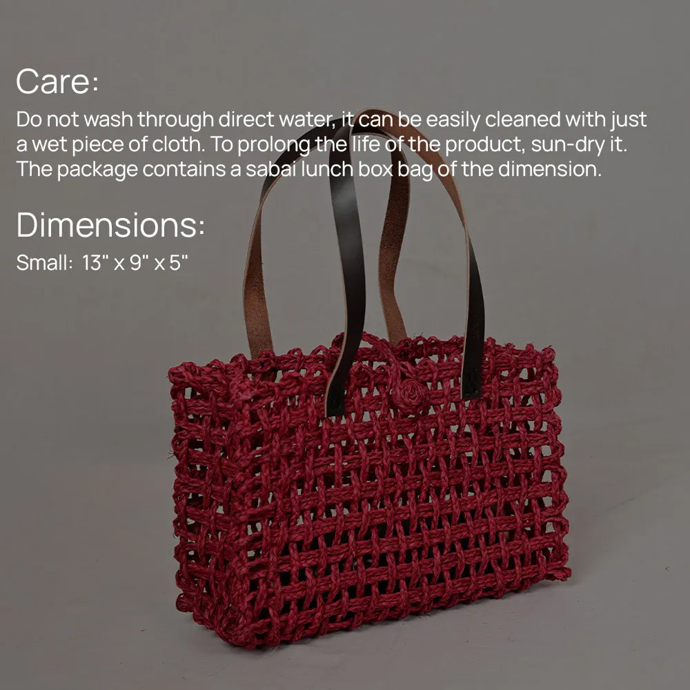Handmade Sabai Grass Small Mesh Tote Bag - Surkhi