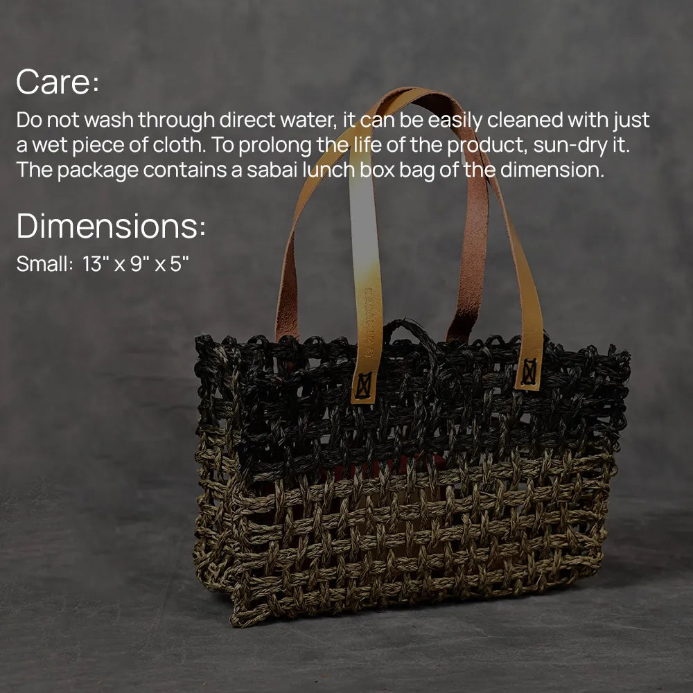 Handmade Sabai Grass Small Mesh Bag - Black and Gold