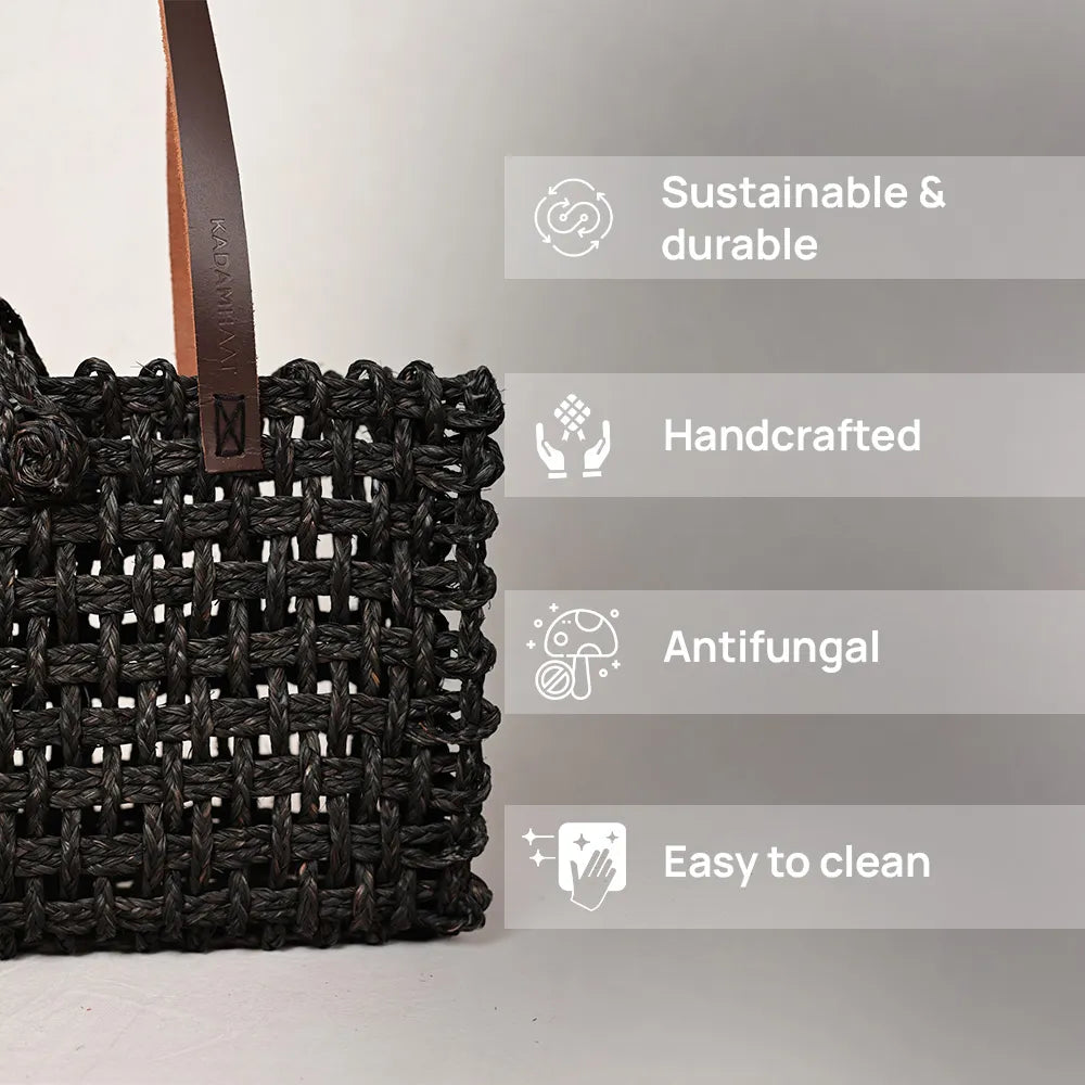 Handmade Sabai Grass Small Mesh Bag - Black