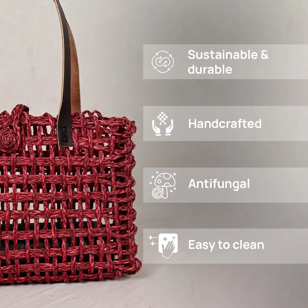 Handmade Sabai Grass Small Mesh Bag - Wine