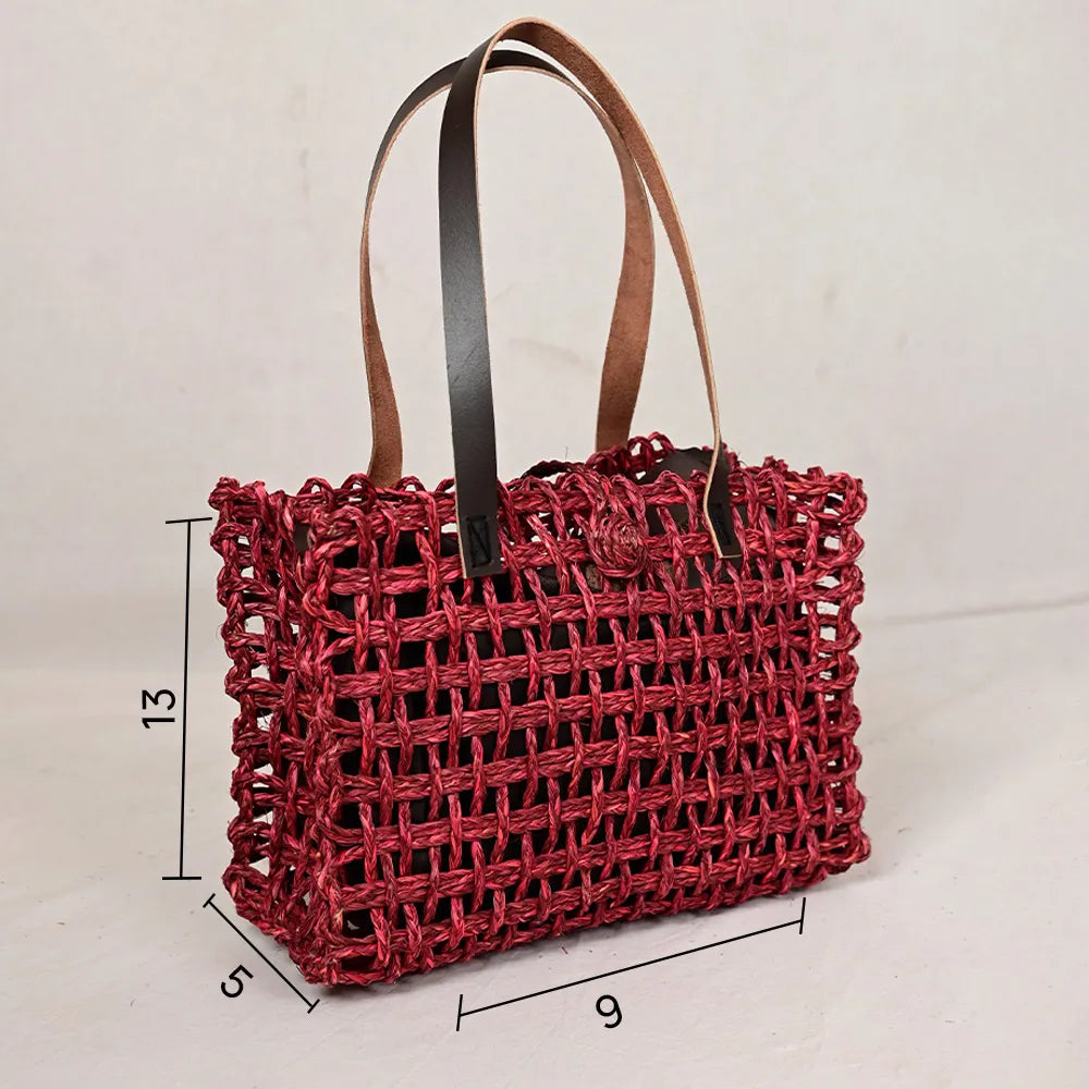 Handmade Sabai Grass Small Mesh Bag - Wine
