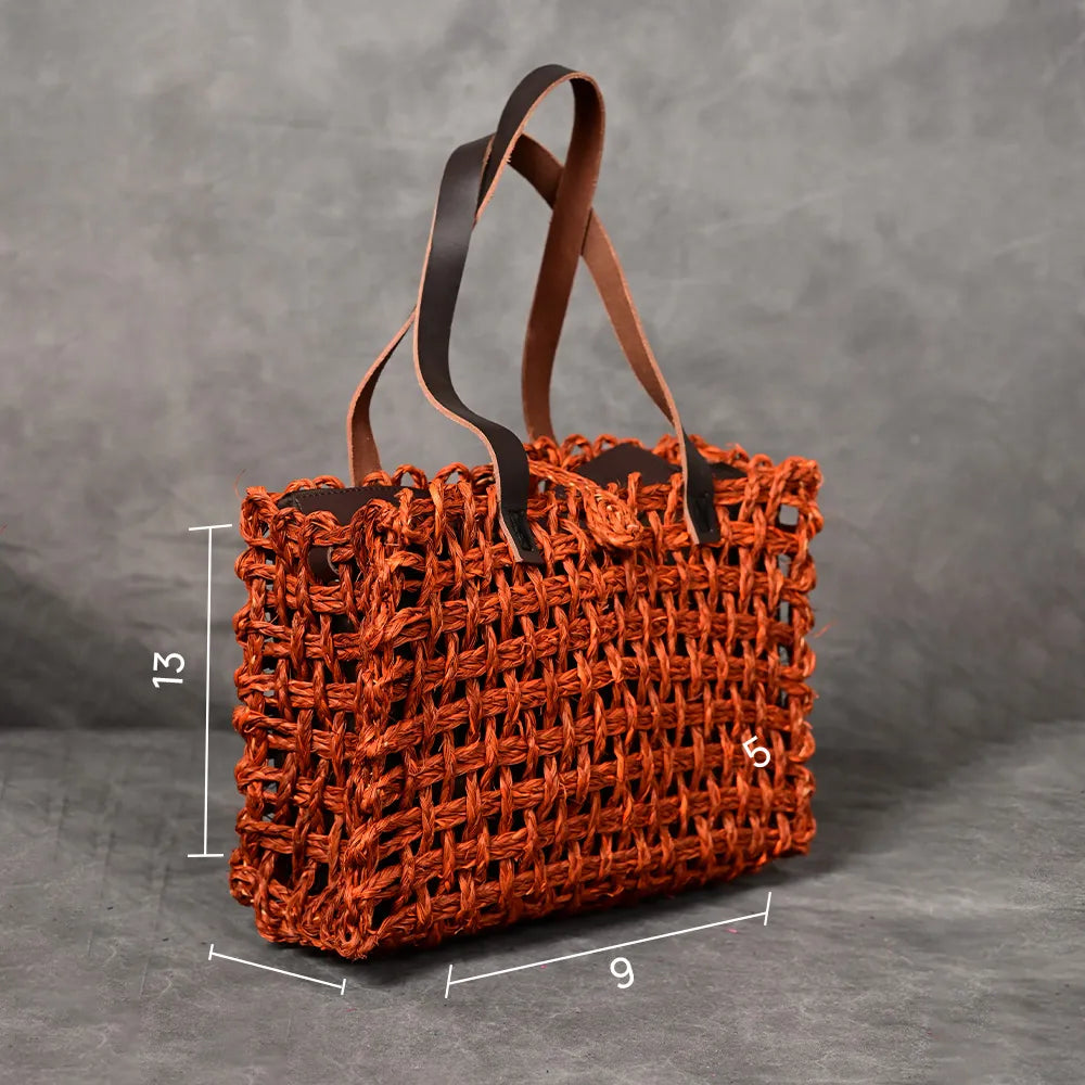 Handmade Sabai Grass Small Mesh Bag - Orange