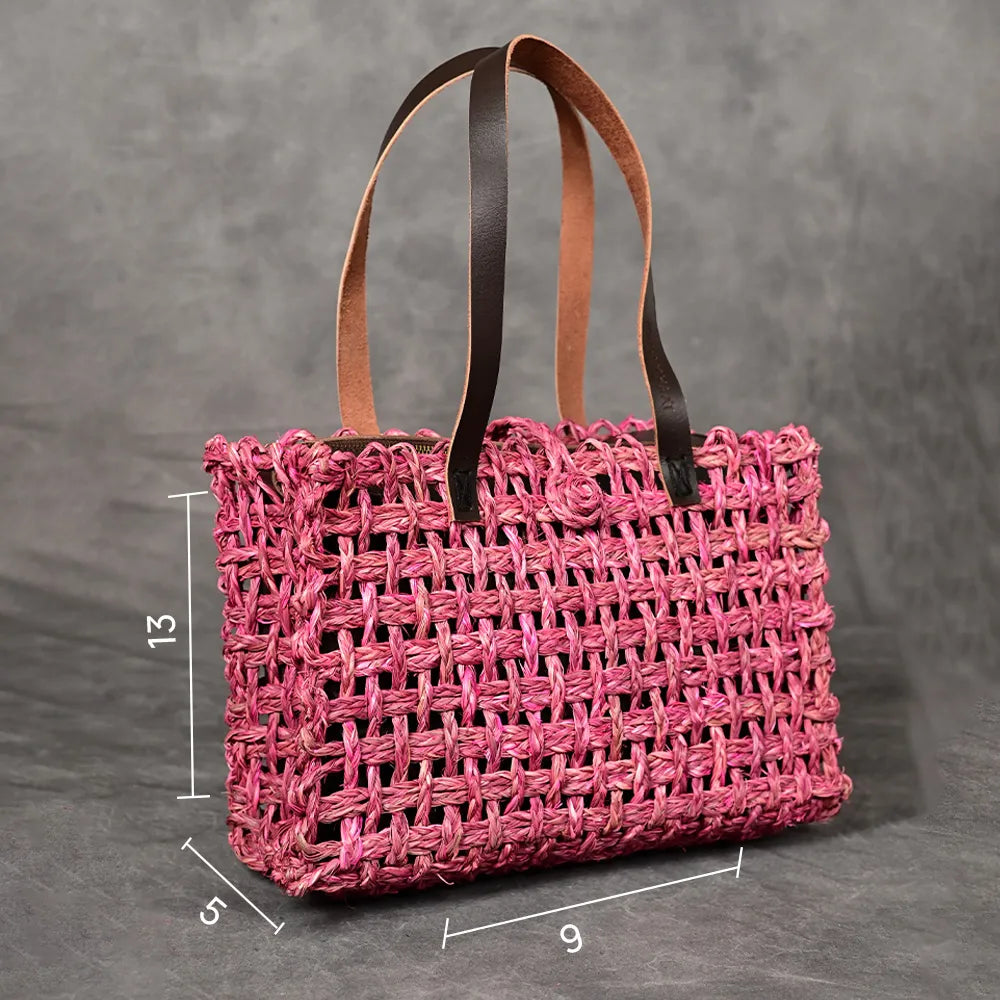 Handmade Sabai Grass Small Mesh Bag - Pink