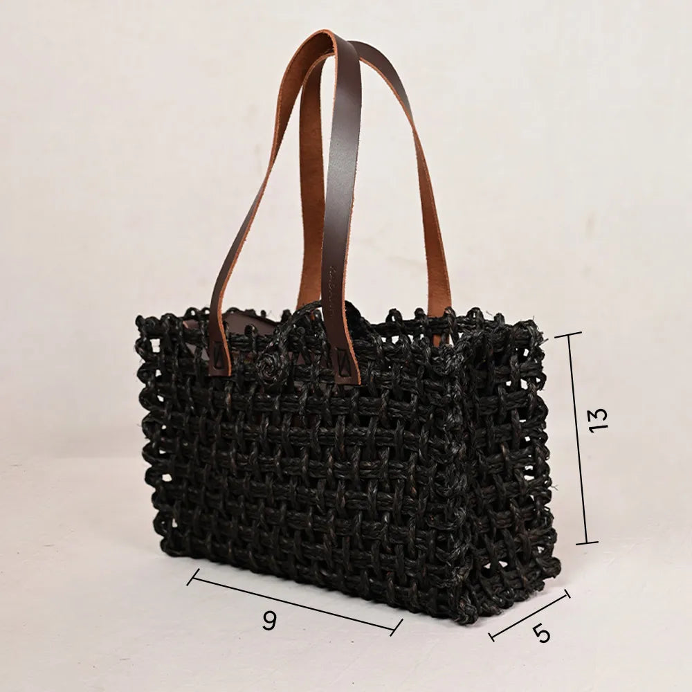 Handmade Sabai Grass Small Mesh Bag - Black