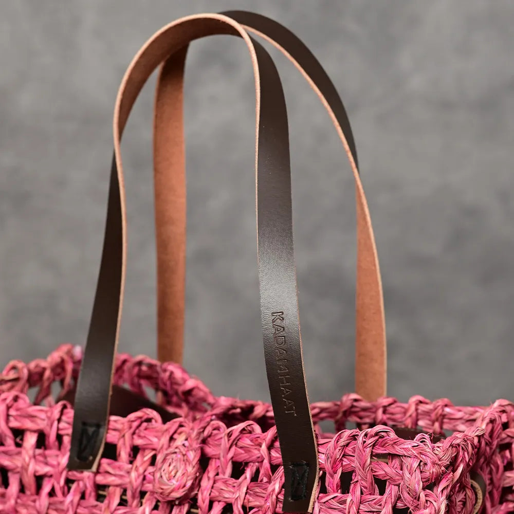 Handmade Sabai Grass Small Mesh Bag - Pink