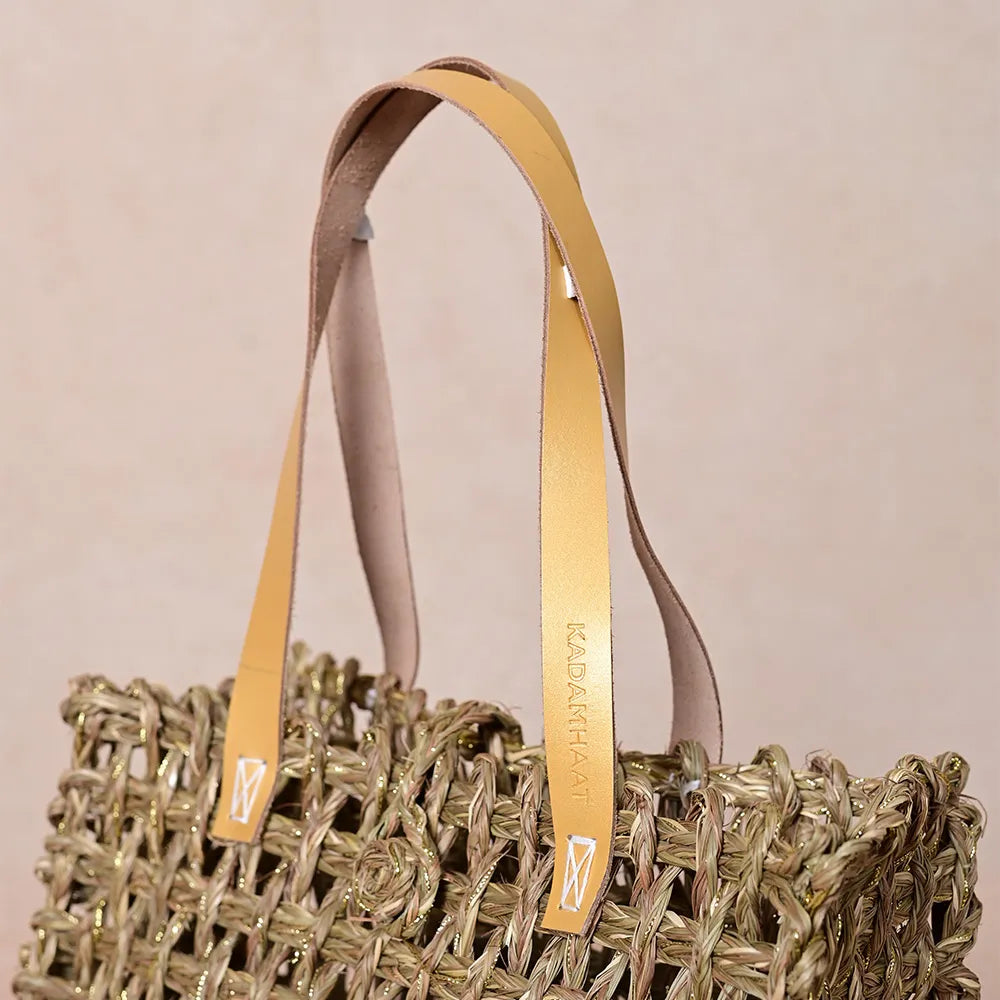 Handmade Sabai Zari Small Mesh Bag
