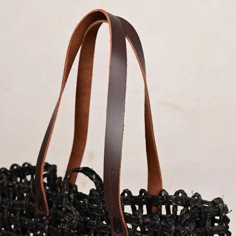 Handmade Sabai Grass Small Mesh Bag - Black